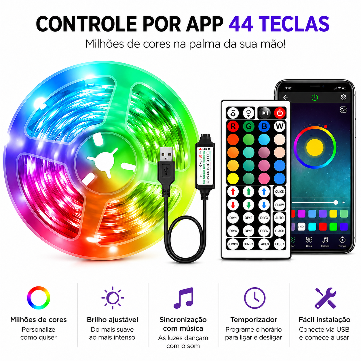 VELTRIX AuraRGB™ | Fita LED Inteligente RGB com Controle por Aplicativo
